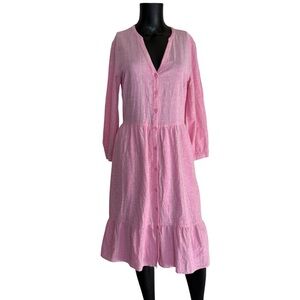 Old Navy Pink Button-Front Ruffle-Hem Midi Dress